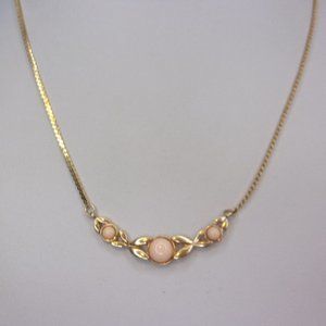 Avon Coral Cabochon Gold Necklace 18" L Vintage